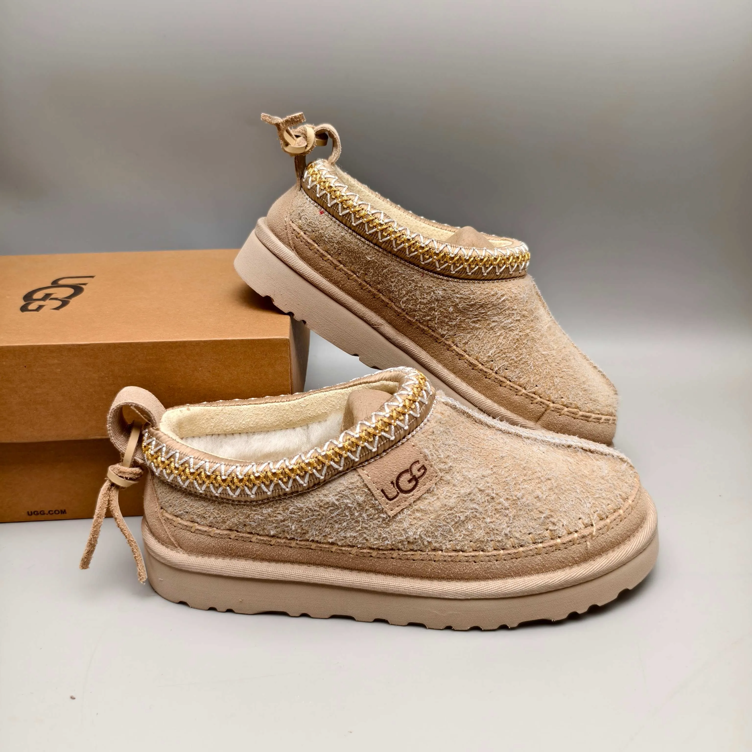 💰520 UGG sheepskin all-in-one snow boots 1444 ethnic style anti-suede back strap women's shoes color: sand brown matching size: 35-40